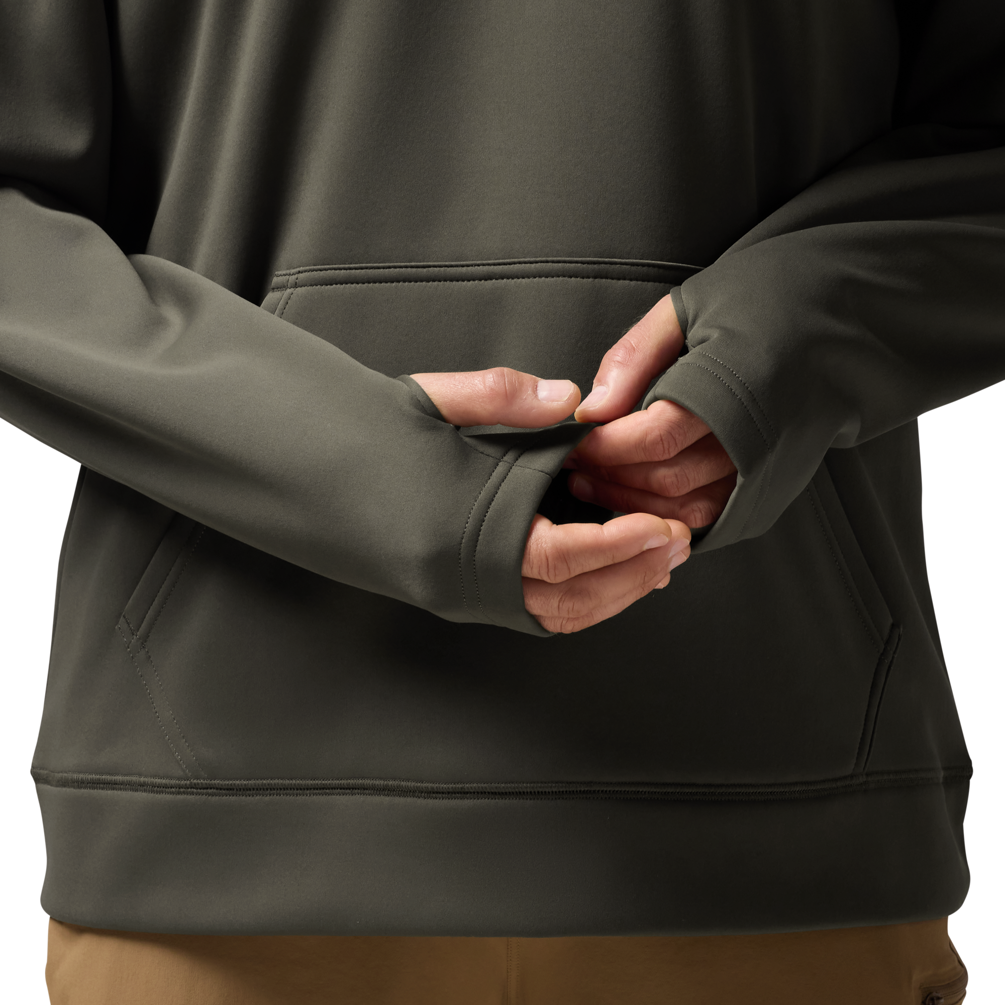 Crossover Hoodie in Cypress, on model #cypress