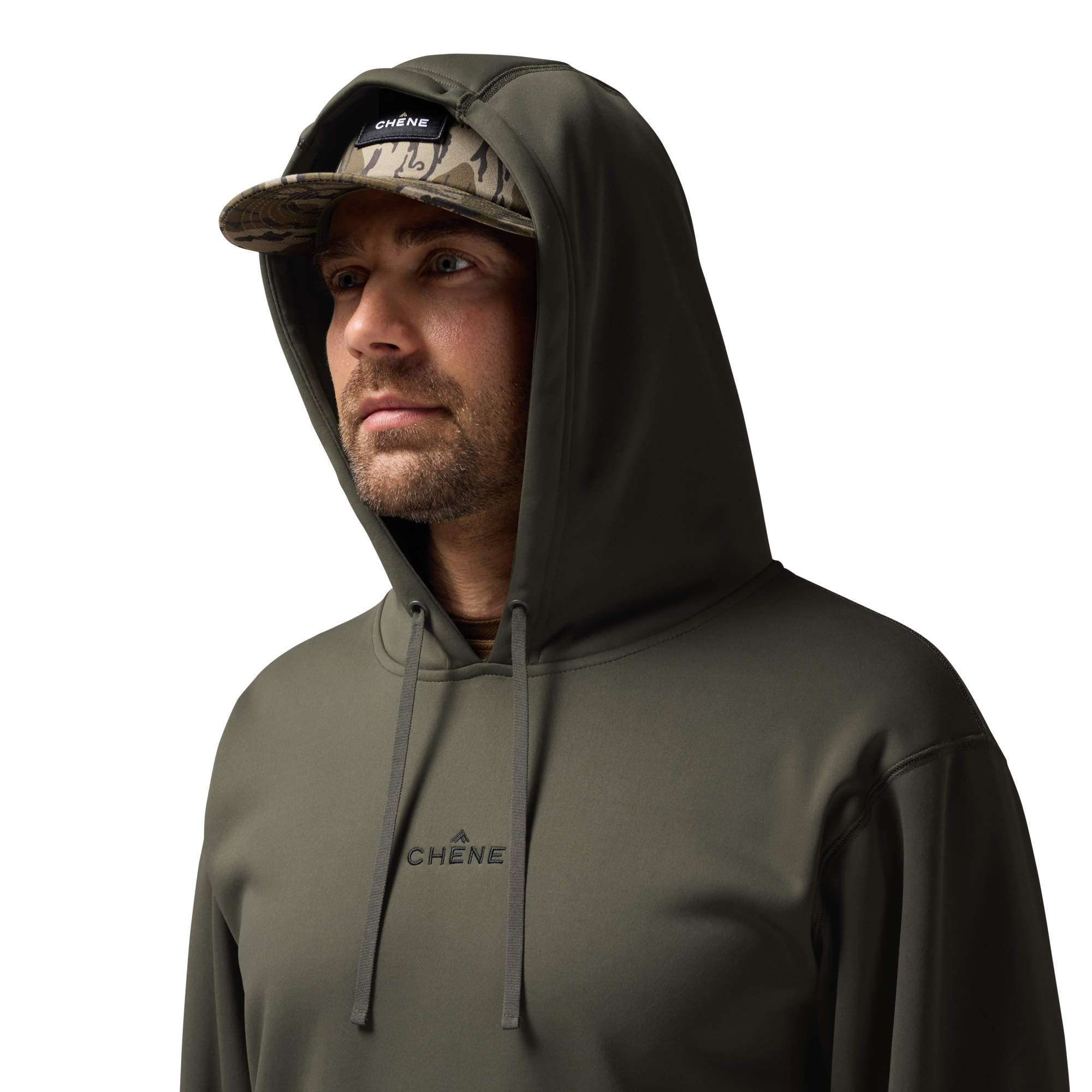 Crossover Hoodie in Cypress, on model #cypress