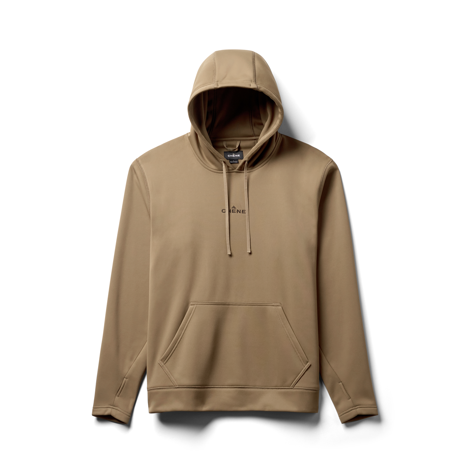 Crossover Hoodie in Field Khaki, flat lay #field_khaki