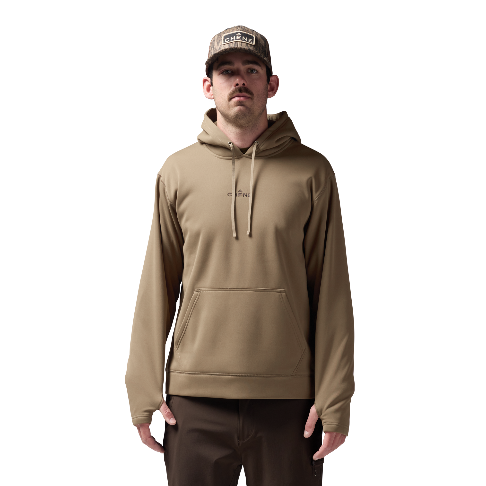 Crossover Hoodie in Field Khaki, on model #field_khaki