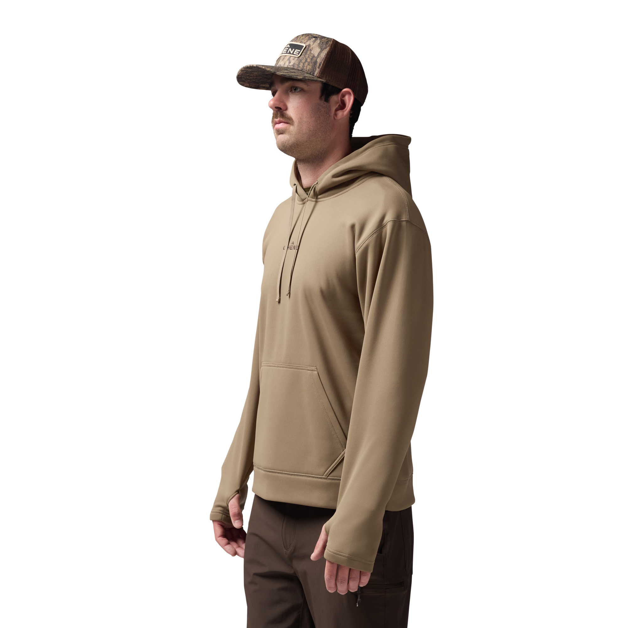 Crossover Hoodie in Field Khaki, on model #field_khaki