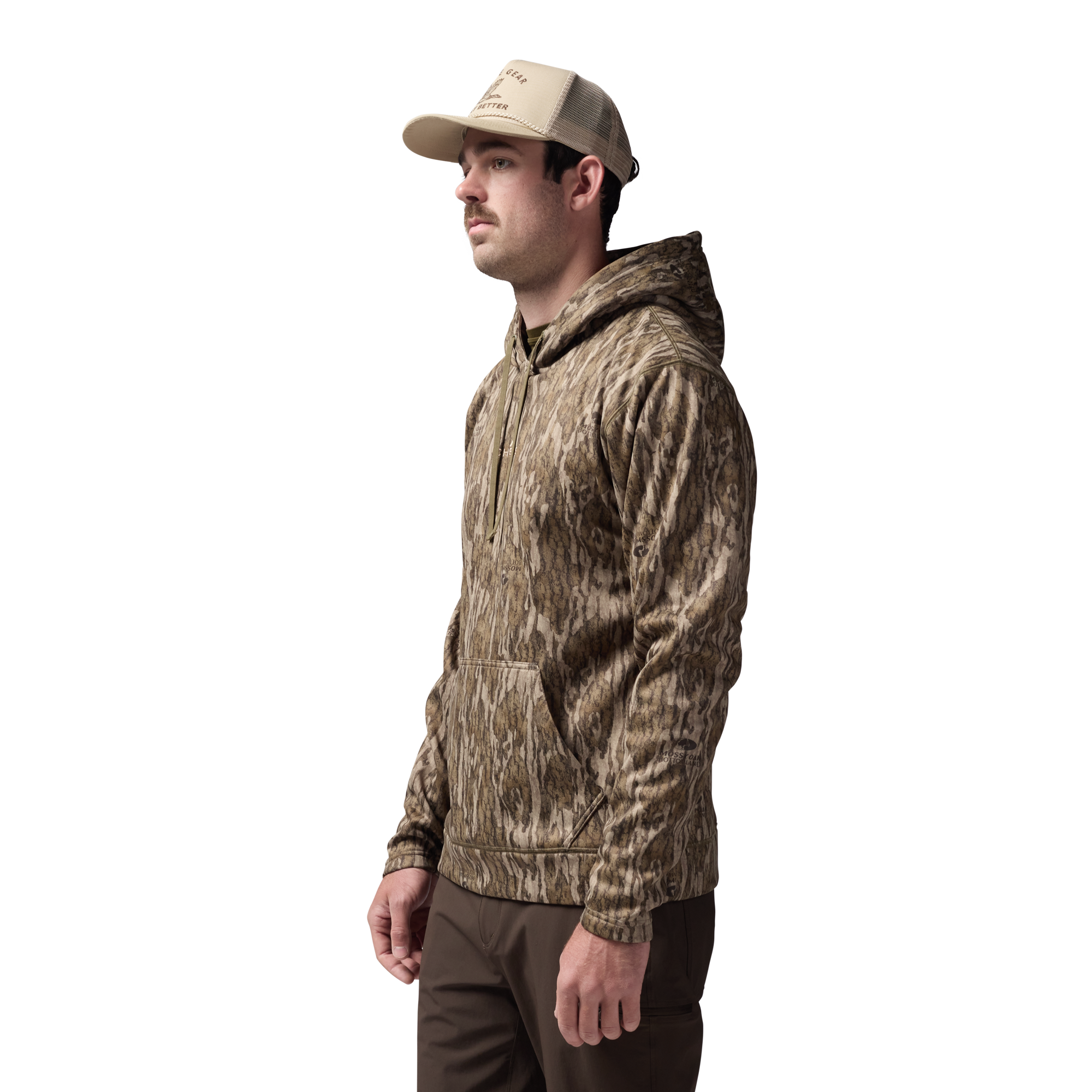 Crossover Hoodie in Mossy Oak Bottomland, on model #mossy_oak_bottomland