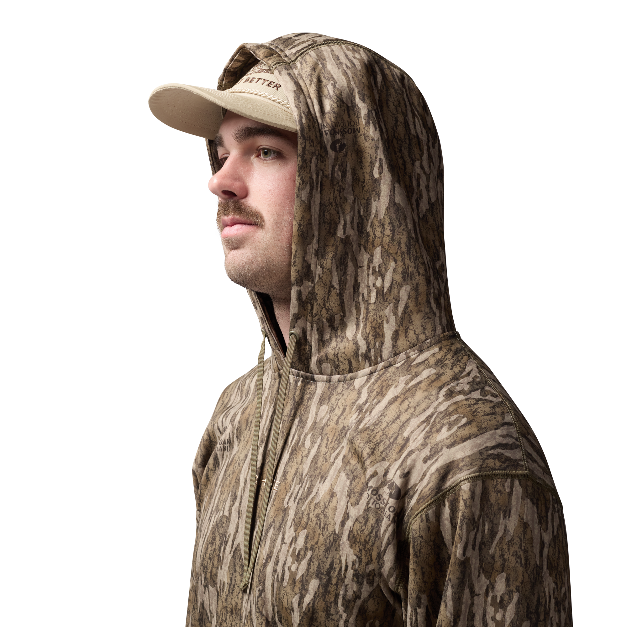 Crossover Hoodie in Mossy Oak Bottomland, on model #mossy_oak_bottomland