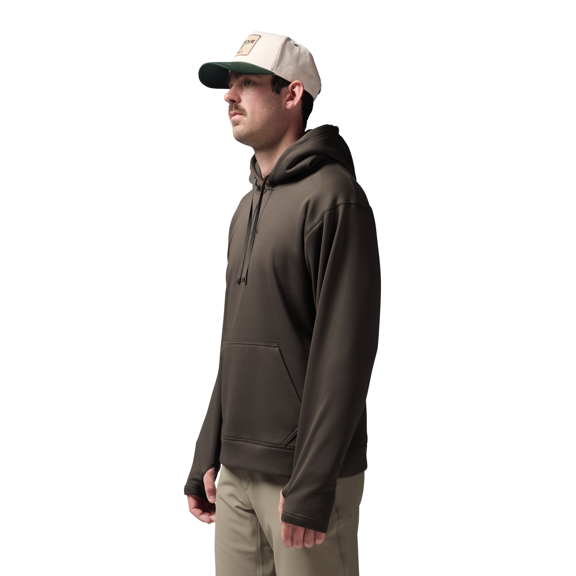 Crossover Hoodie in Mud, on model #mud