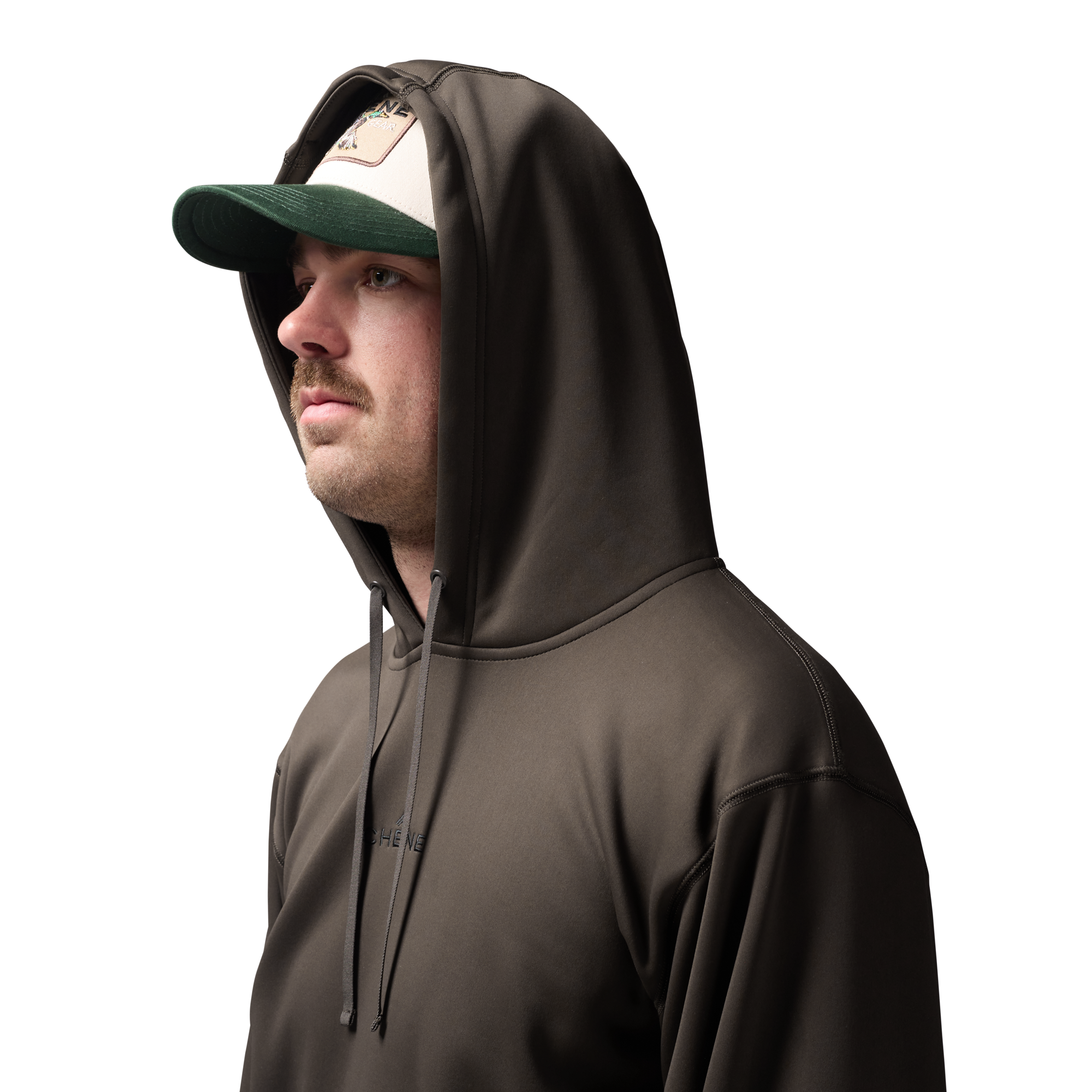 Crossover Hoodie in Mud, on model #mud