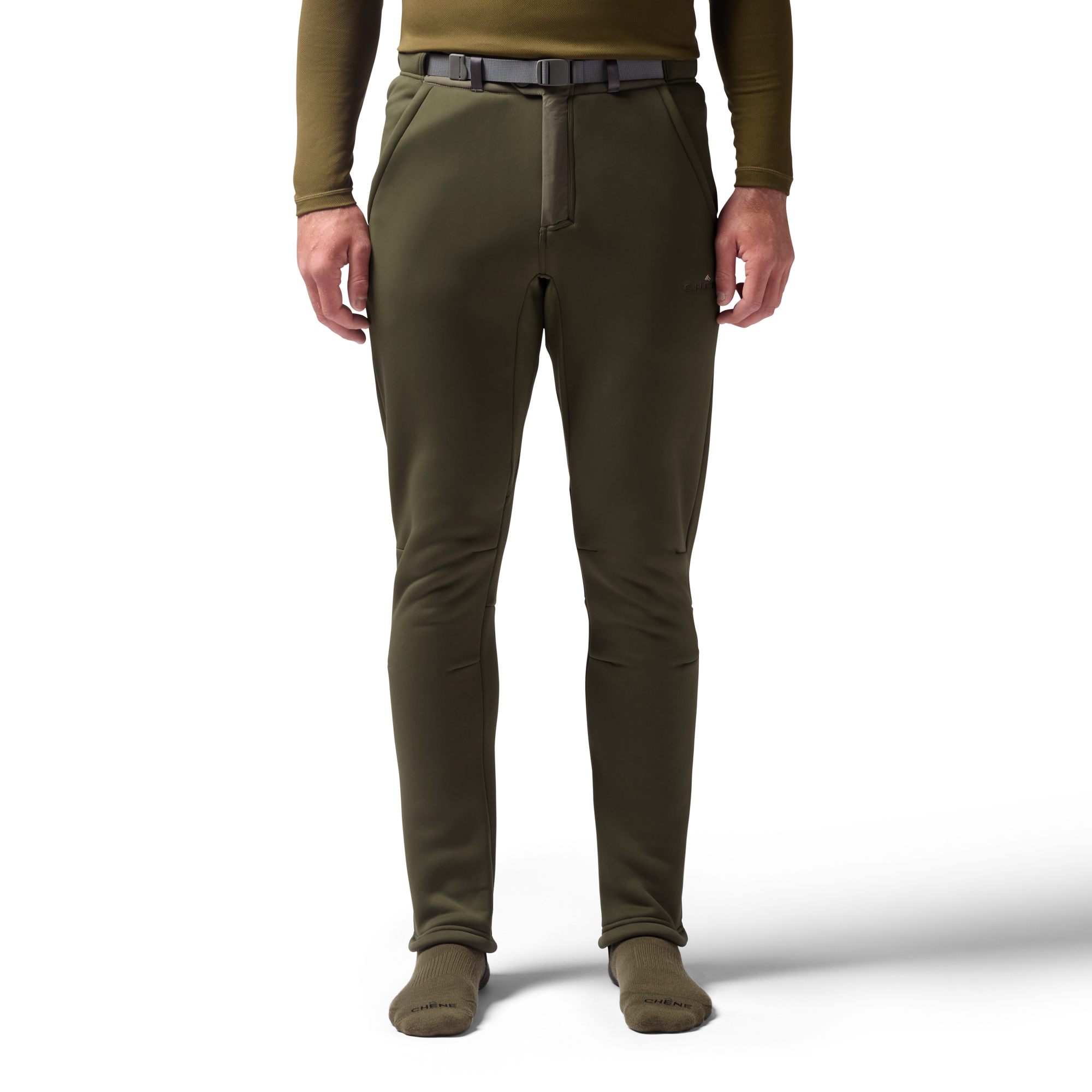 Sherpa Fleece Wader Pant in Olive, on model #olive