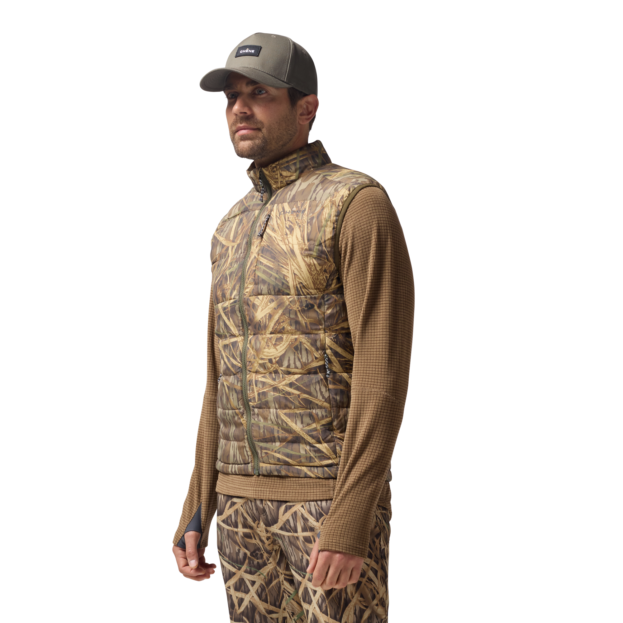 Flyweigh Vest in Mossy Oak Original Shadow Grass, on model #mossy_oak_original_shadow_grass