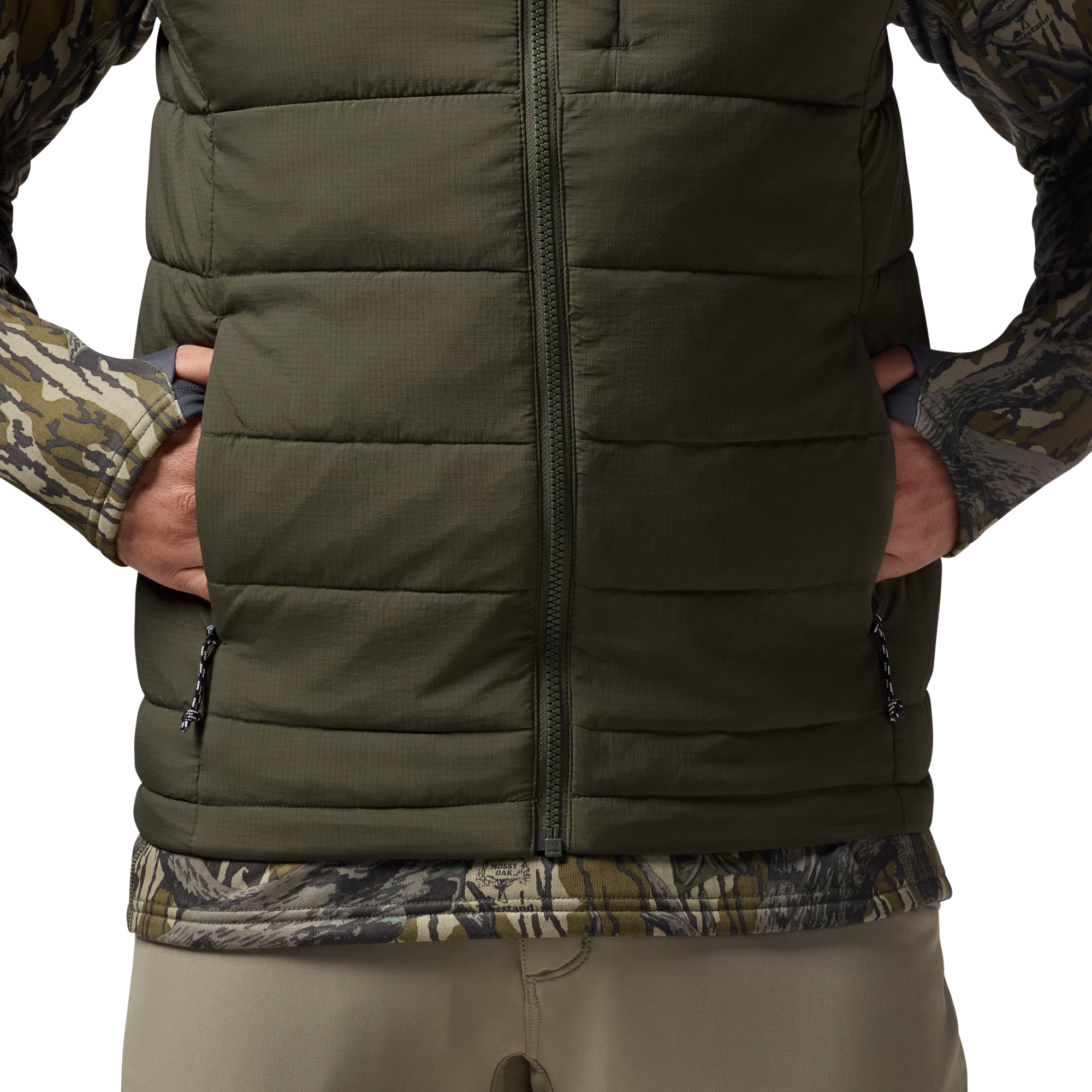 Flyweigh Vest in Olive, on model #olive