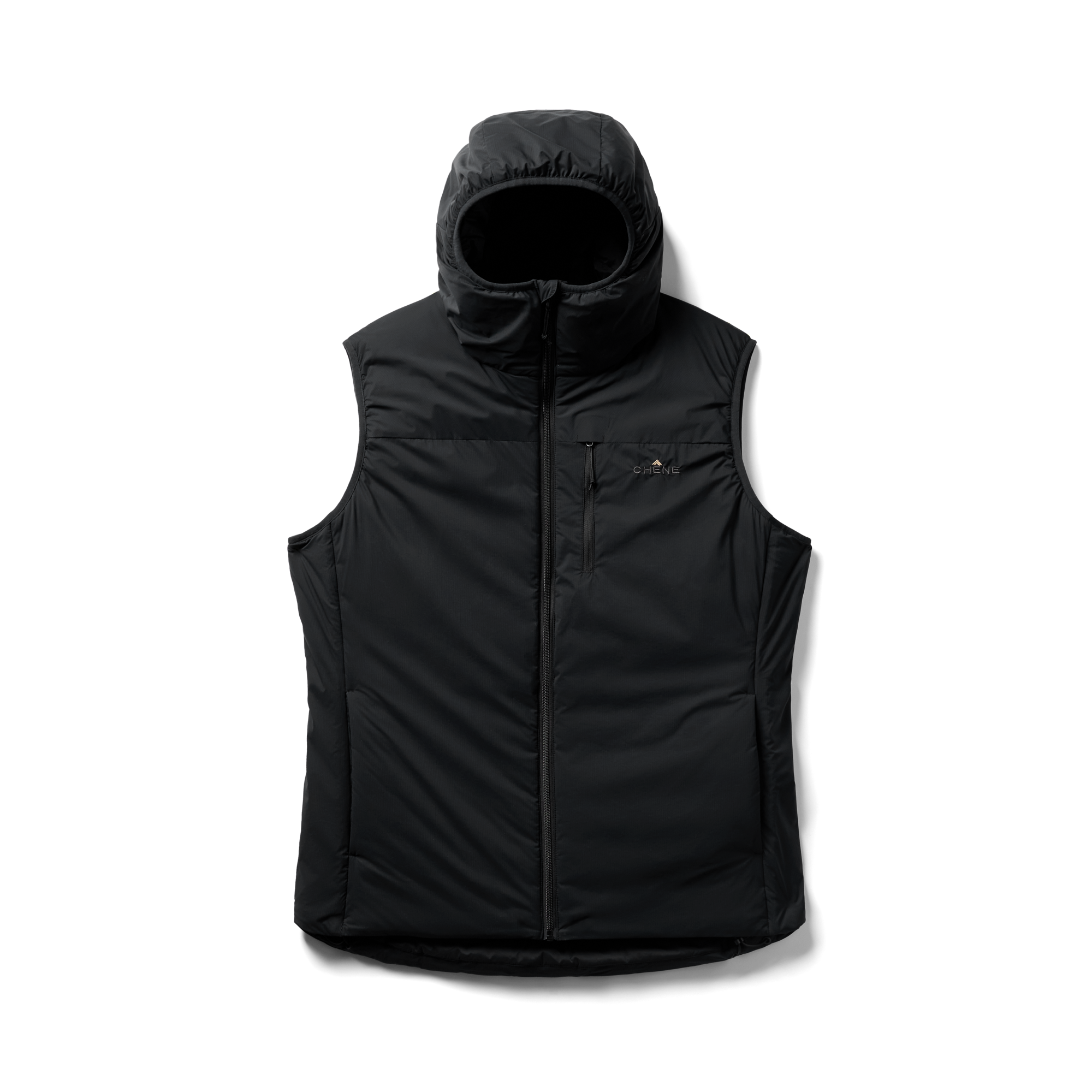 Flyweigh Hooded Vest in Black, flat lay #black