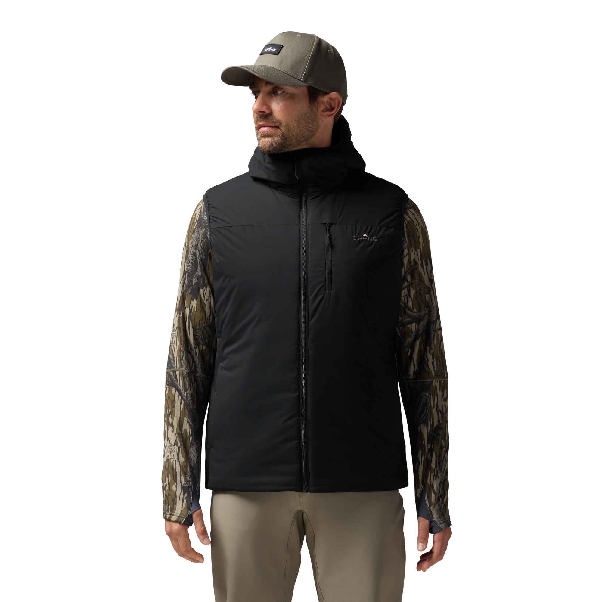 Flyweigh Hooded Vest in Black, on model #black