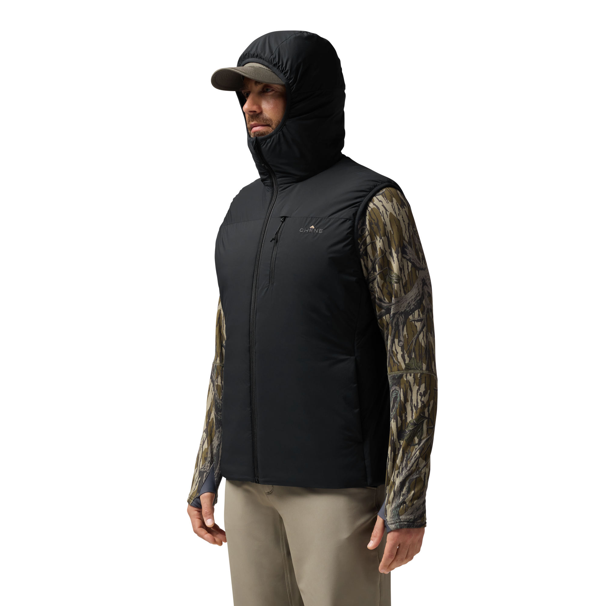 Flyweigh Hooded Vest in Black, on model #black