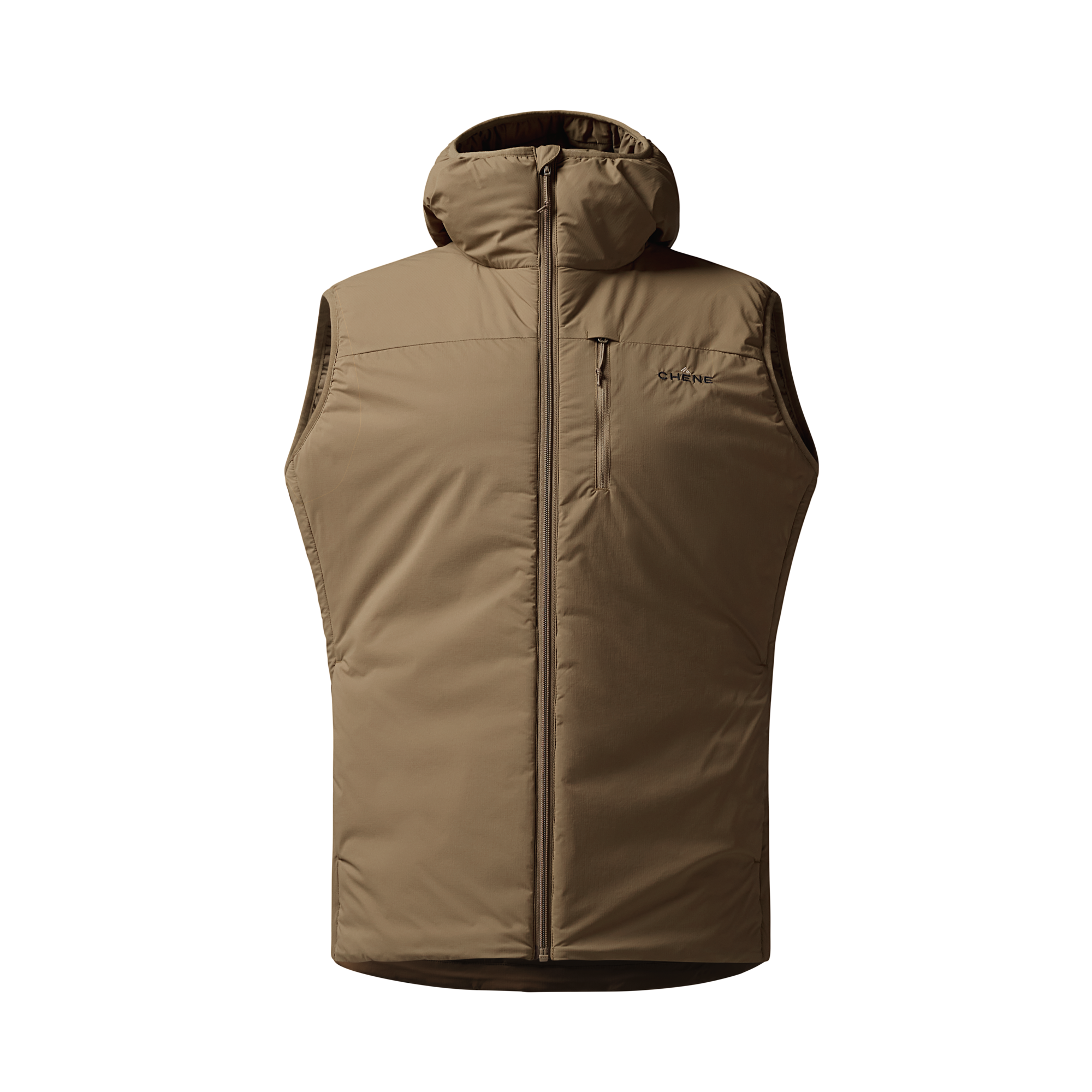 Flyweigh Hooded Vest in Field Khaki, front view #field_khaki
