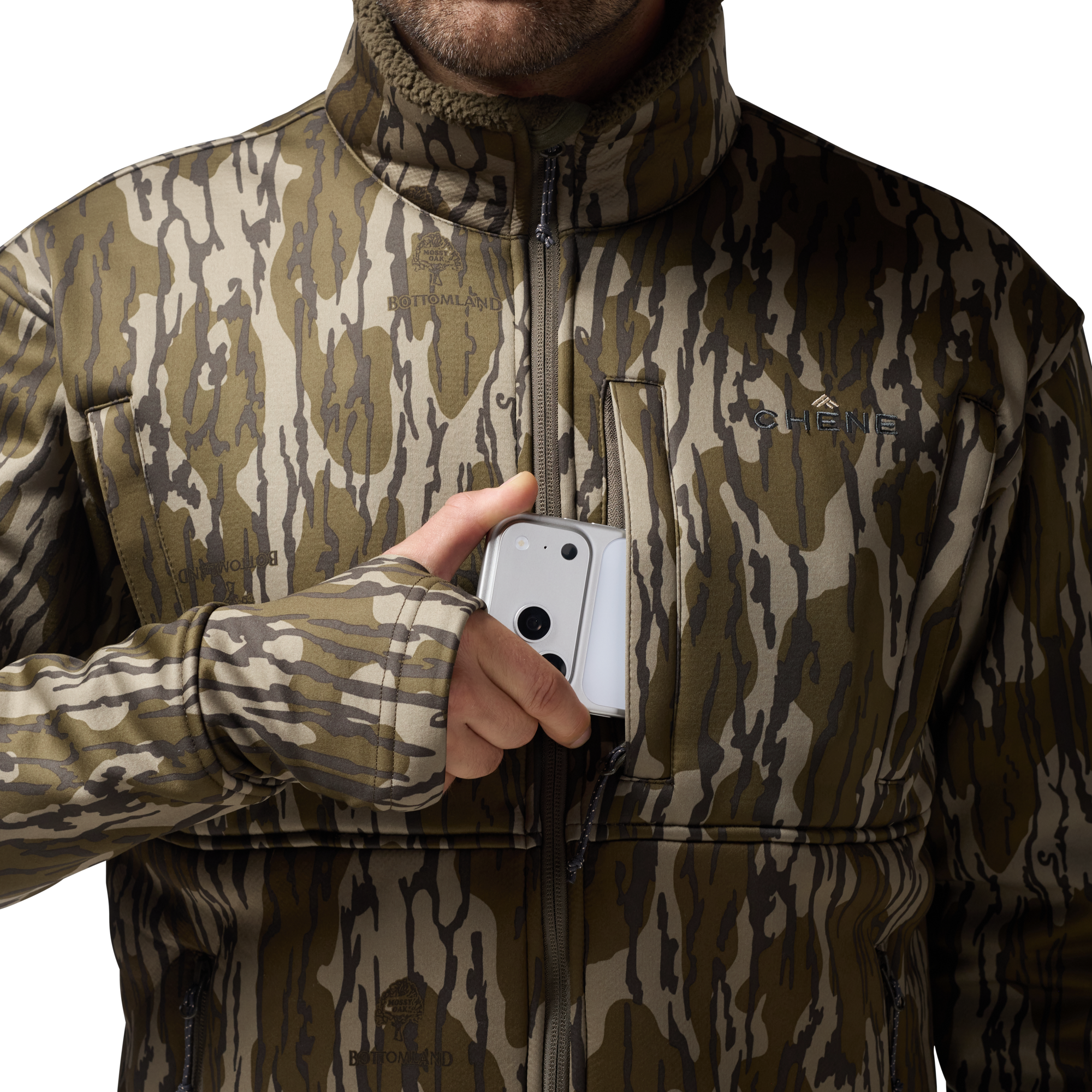 Over/Under Jacket in Mossy Oak Original Bottomland, on model #mossy_oak_original_bottomland