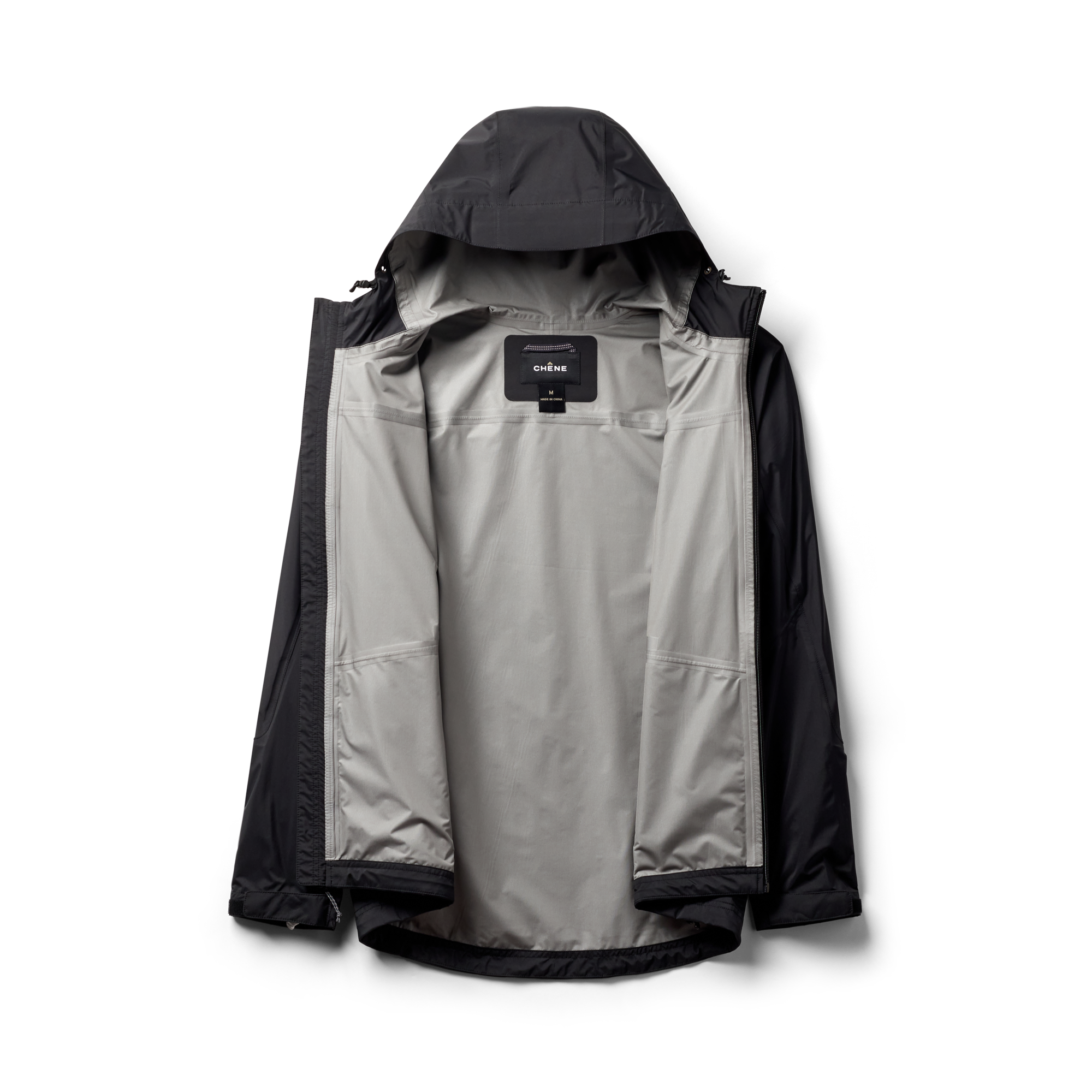 Hydro-Lok Velo Rain Jacket in Black, flat lay #black