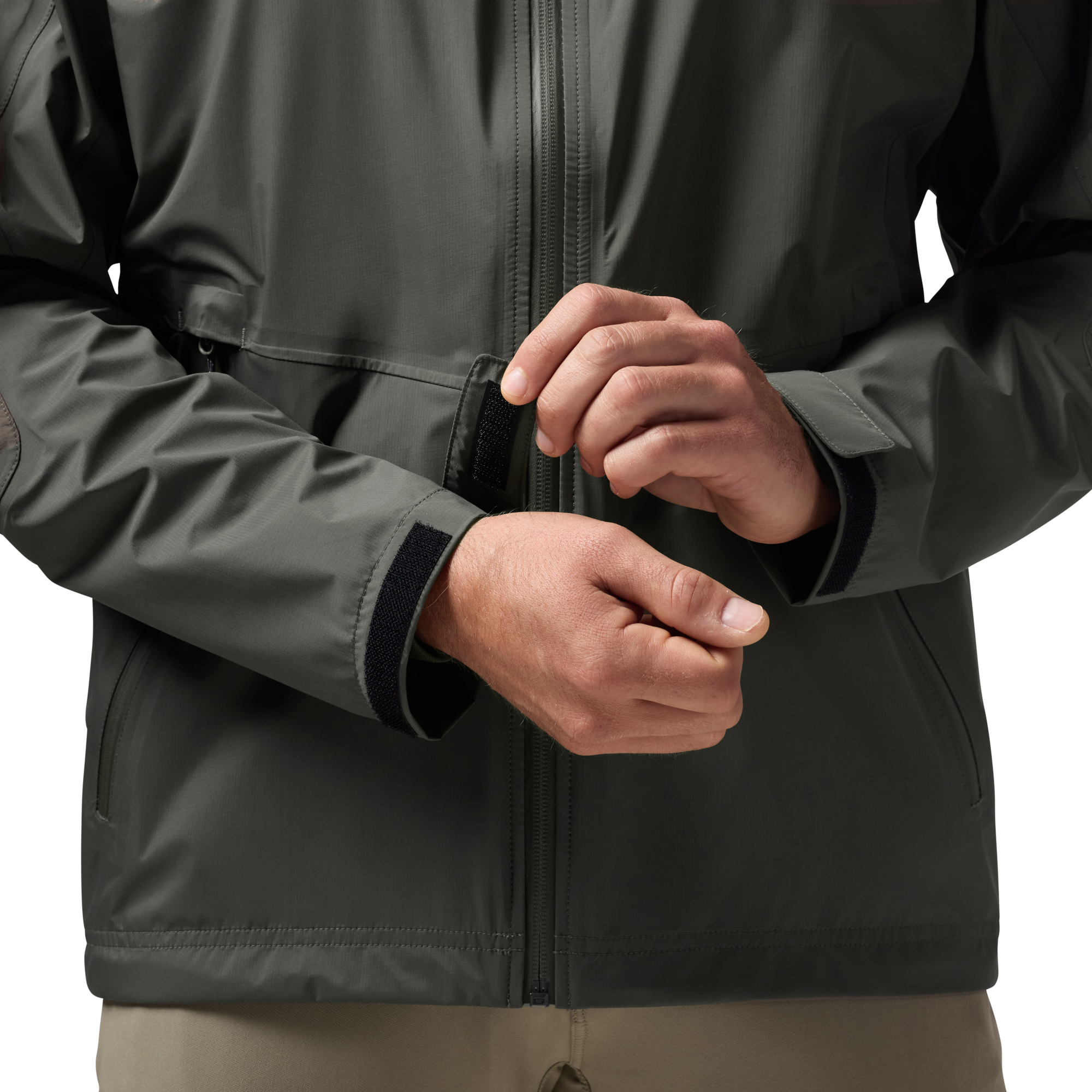 Hydro-Lok Velo Rain Jacket in Cypress, on model #cypress