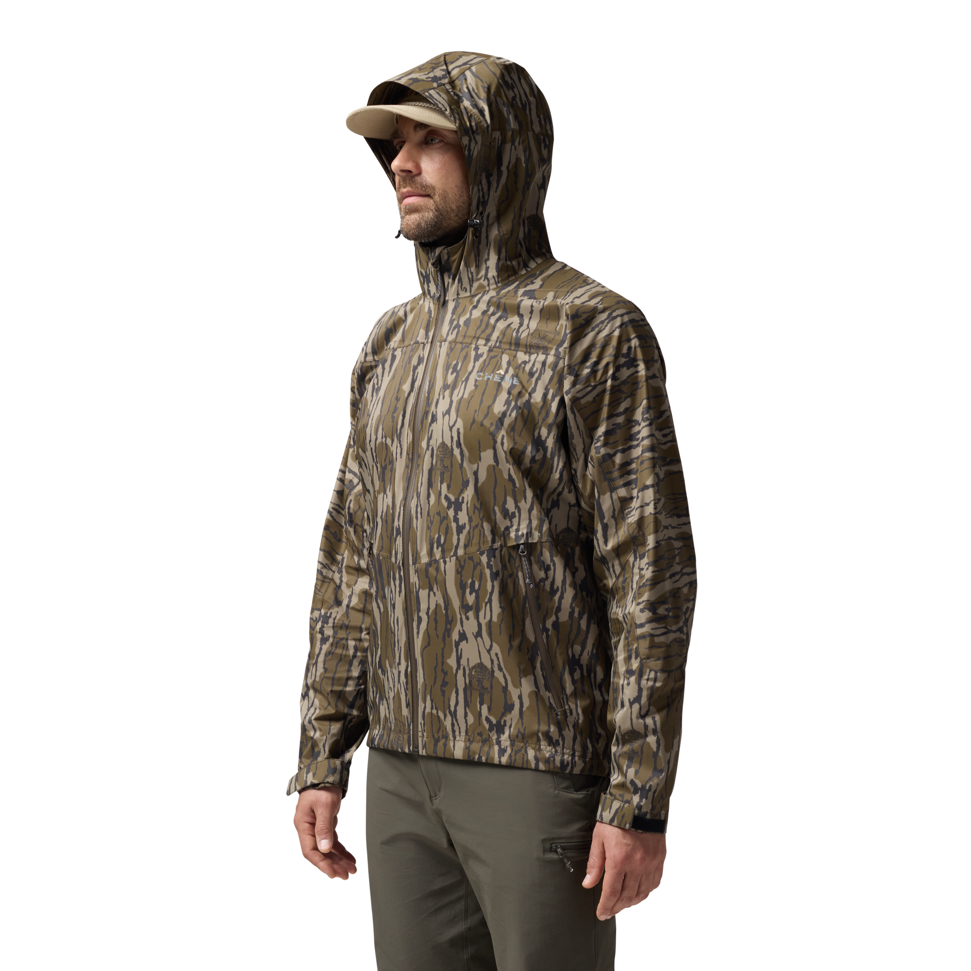 Hydro-Lok Velo Rain Jacket in Mossy Oak Original Bottomland, on model #mossy_oak_original_bottomland