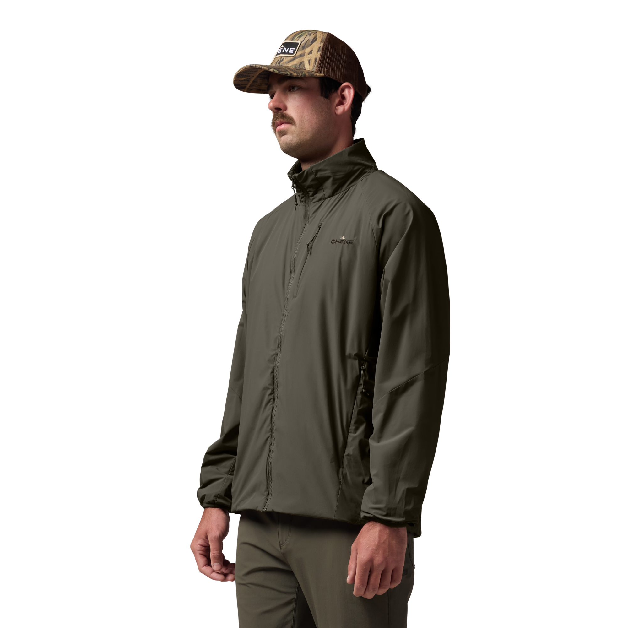 Flux Jacket in Cypress, on model #cypress