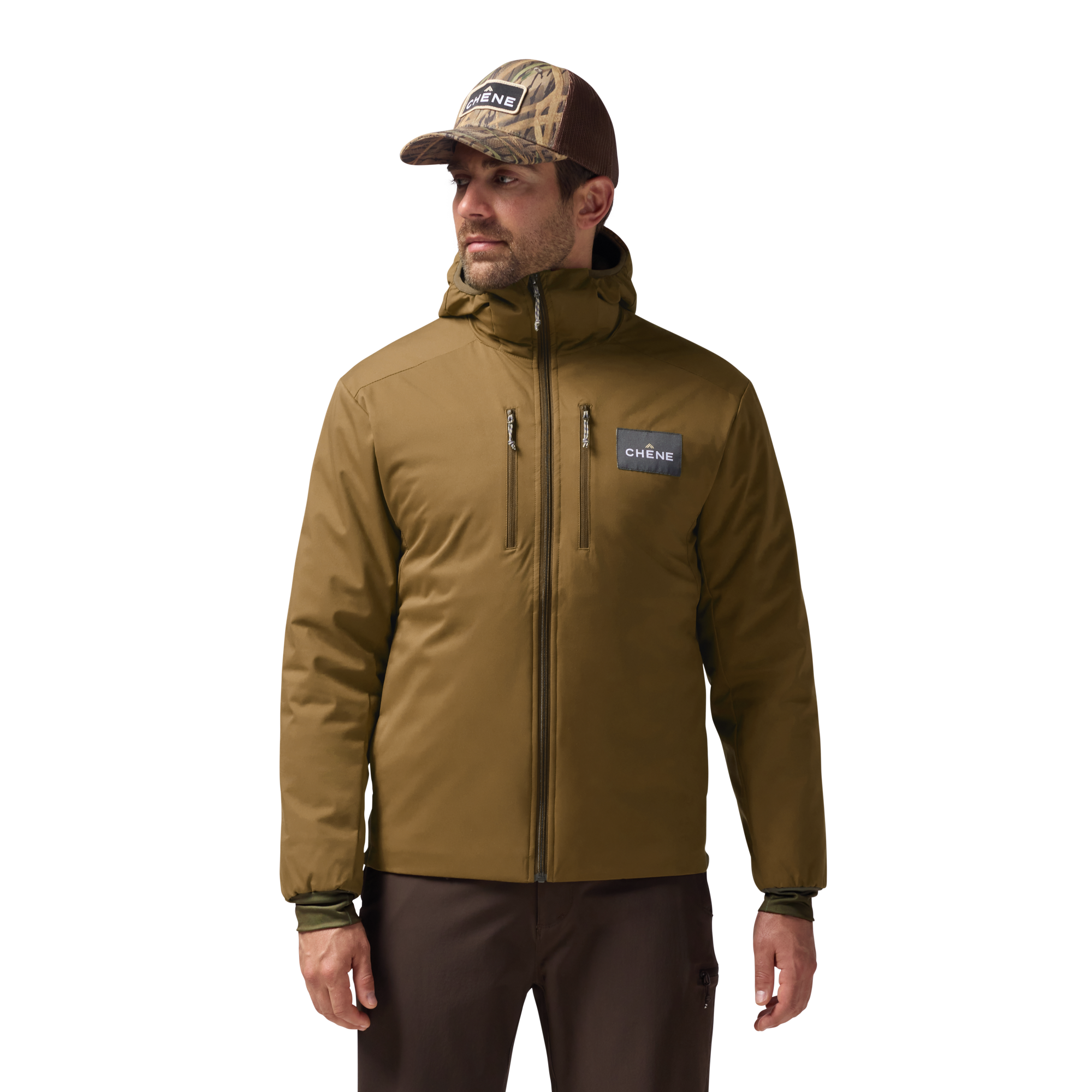 Flyweigh Jacket in Field Tan, on model #field_tan