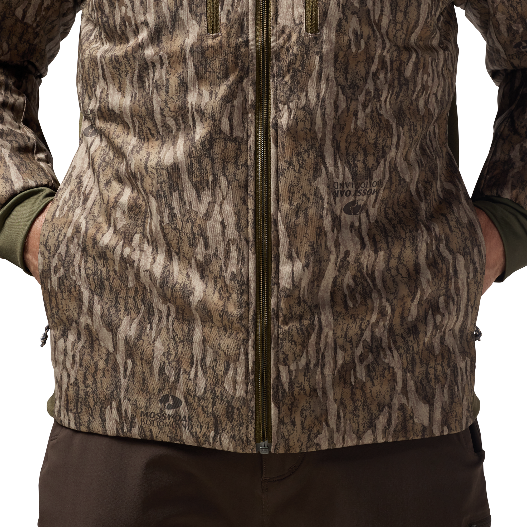 Flyweigh Jacket in Mossy Oak Bottomland, on model #mossy_oak_bottomland
