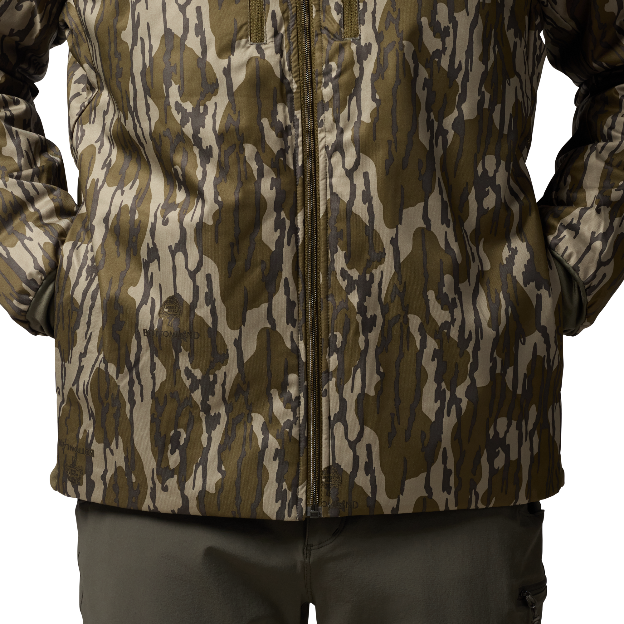 Flyweigh Jacket in Mossy Oak Original Bottomland, on model #mossy_oak_original_bottomland