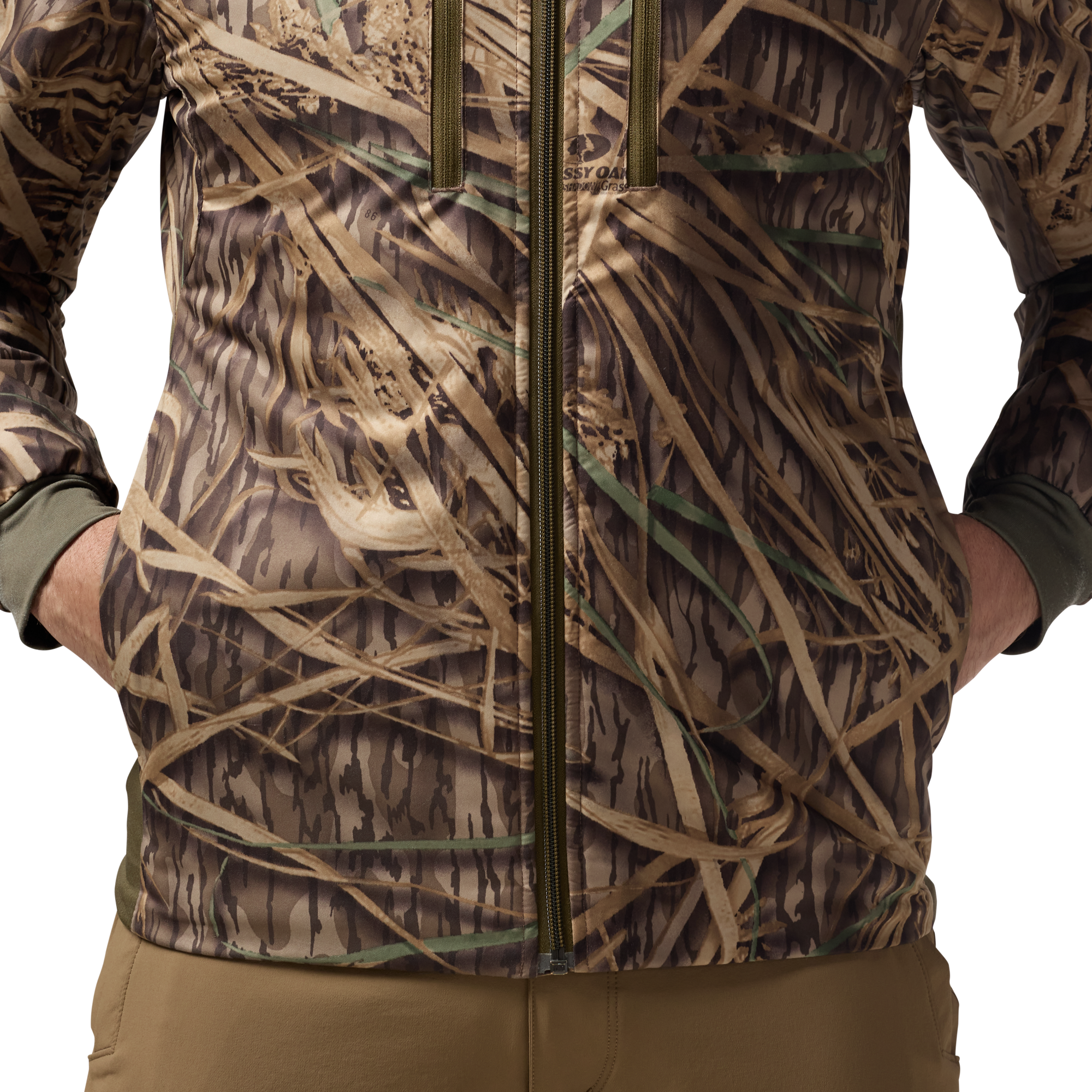 Flyweigh Jacket in Mossy Oak Original Shadow Grass, on model #mossy_oak_original_shadow_grass