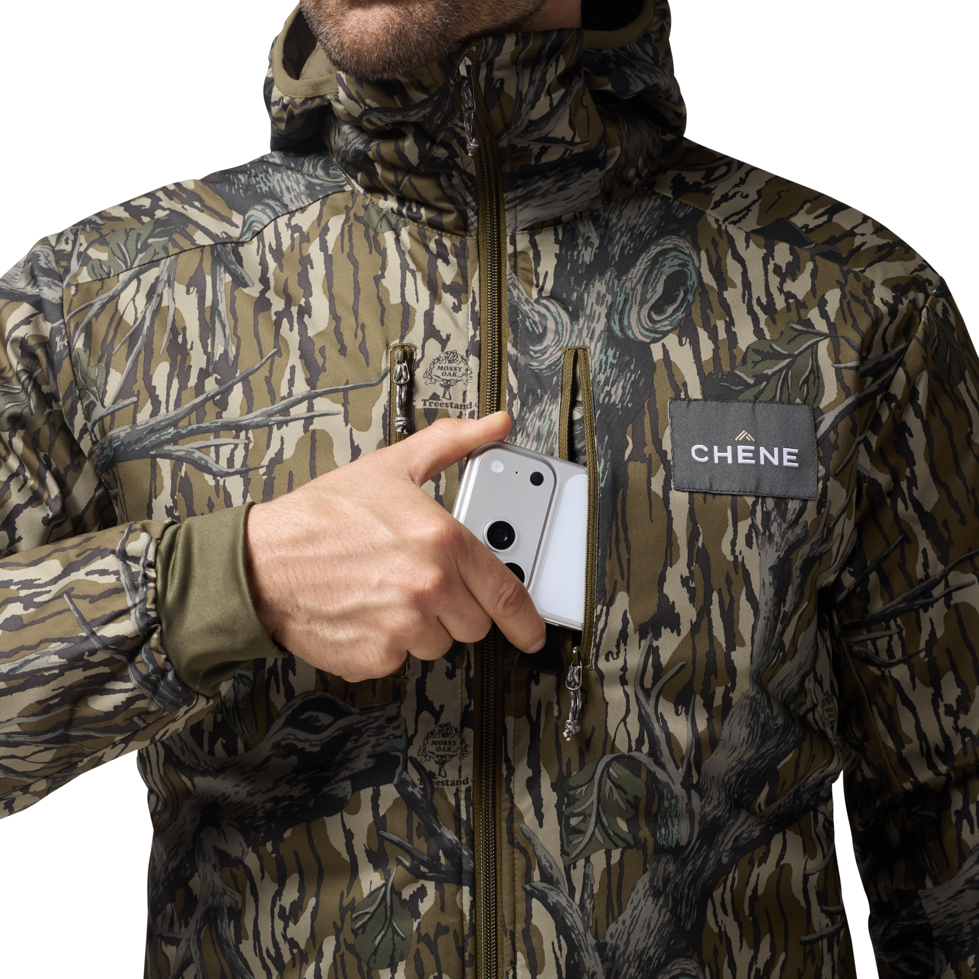 Flyweigh Jacket in Mossy Oak Original Treestand, on model #mossy_oak_original_treestand