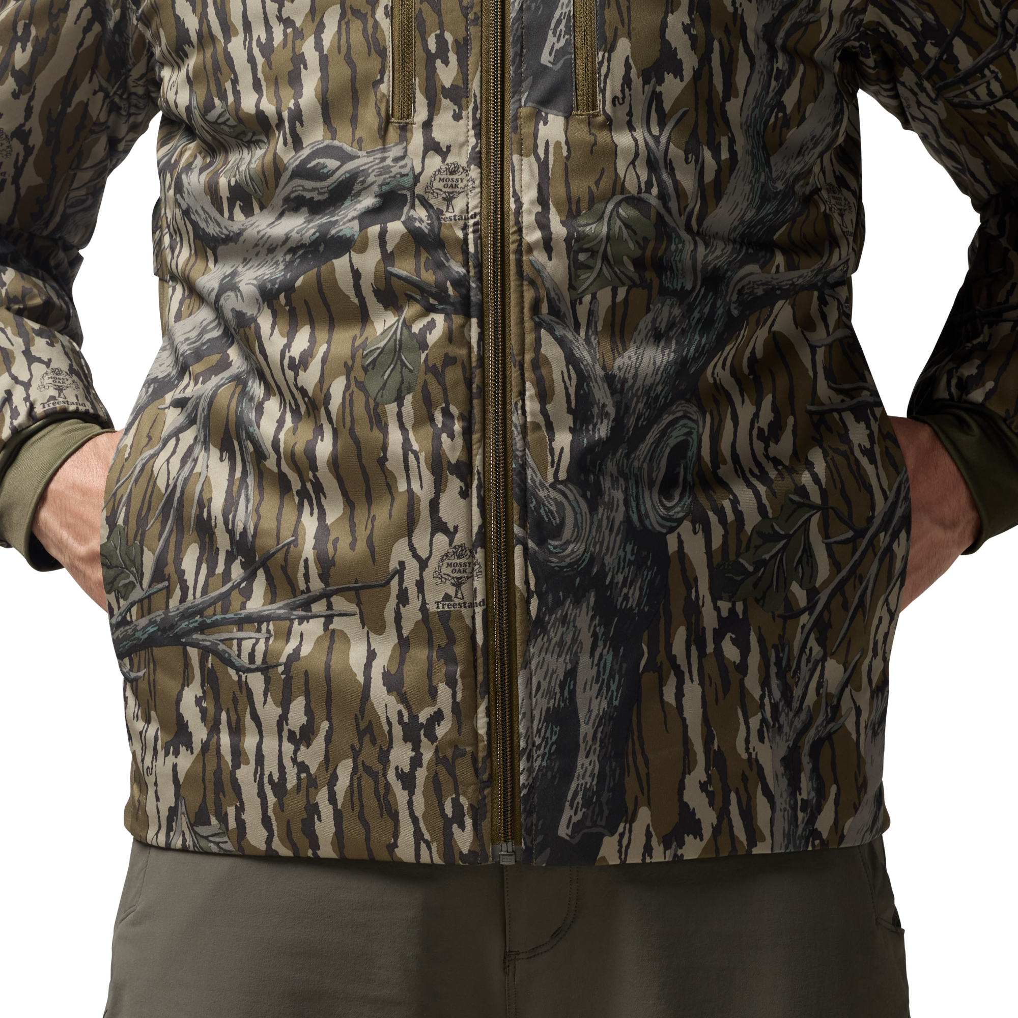 Flyweigh Jacket in Mossy Oak Original Treestand, on model #mossy_oak_original_treestand