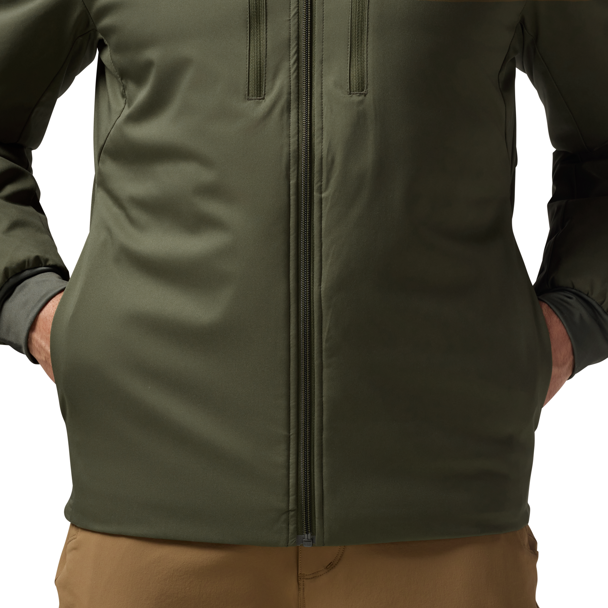 Flyweigh Jacket in Olive, on model #olive