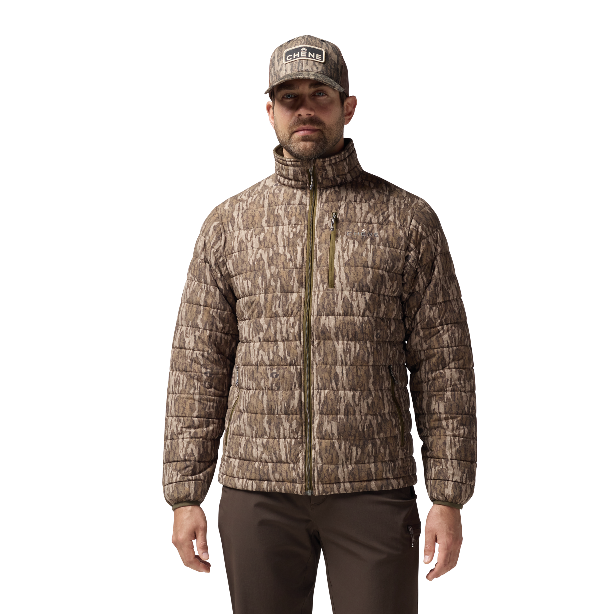 Camp Jacket in Mossy Oak Bottomland, on model #mossy_oak_bottomland