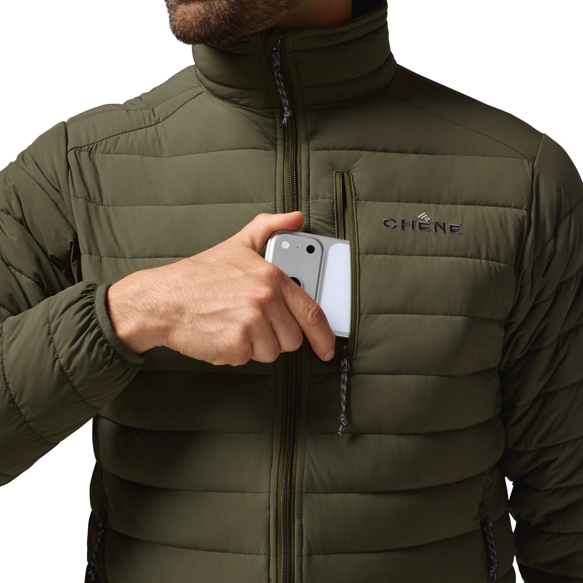 Camp Jacket in Olive, on model #olive