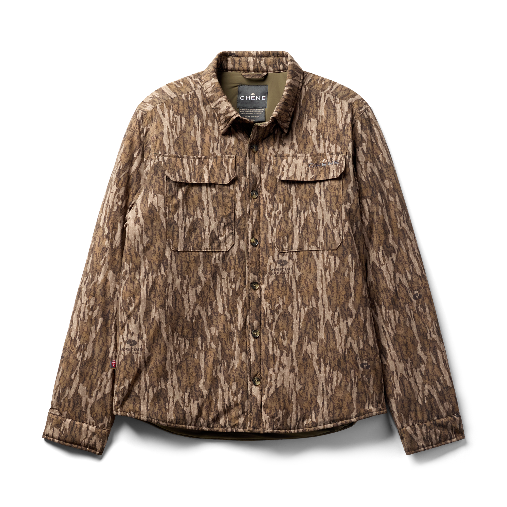 Flyweigh Jac-Shirt in Mossy Oak Bottomland, flat lay #mossy_oak_bottomland
