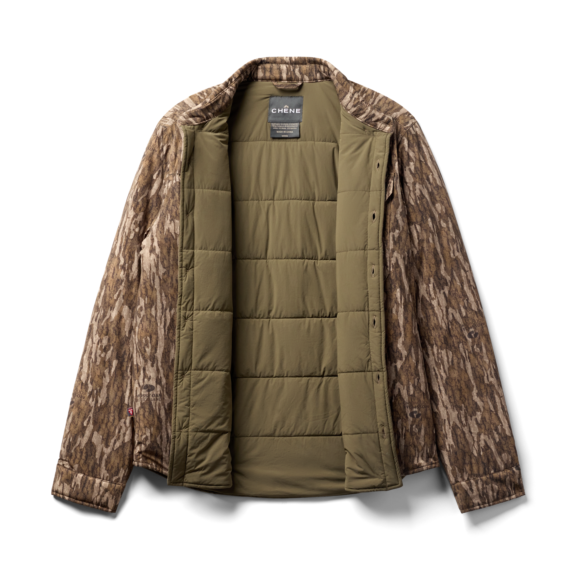 Flyweigh Jac-Shirt in Mossy Oak Bottomland, flat lay #mossy_oak_bottomland