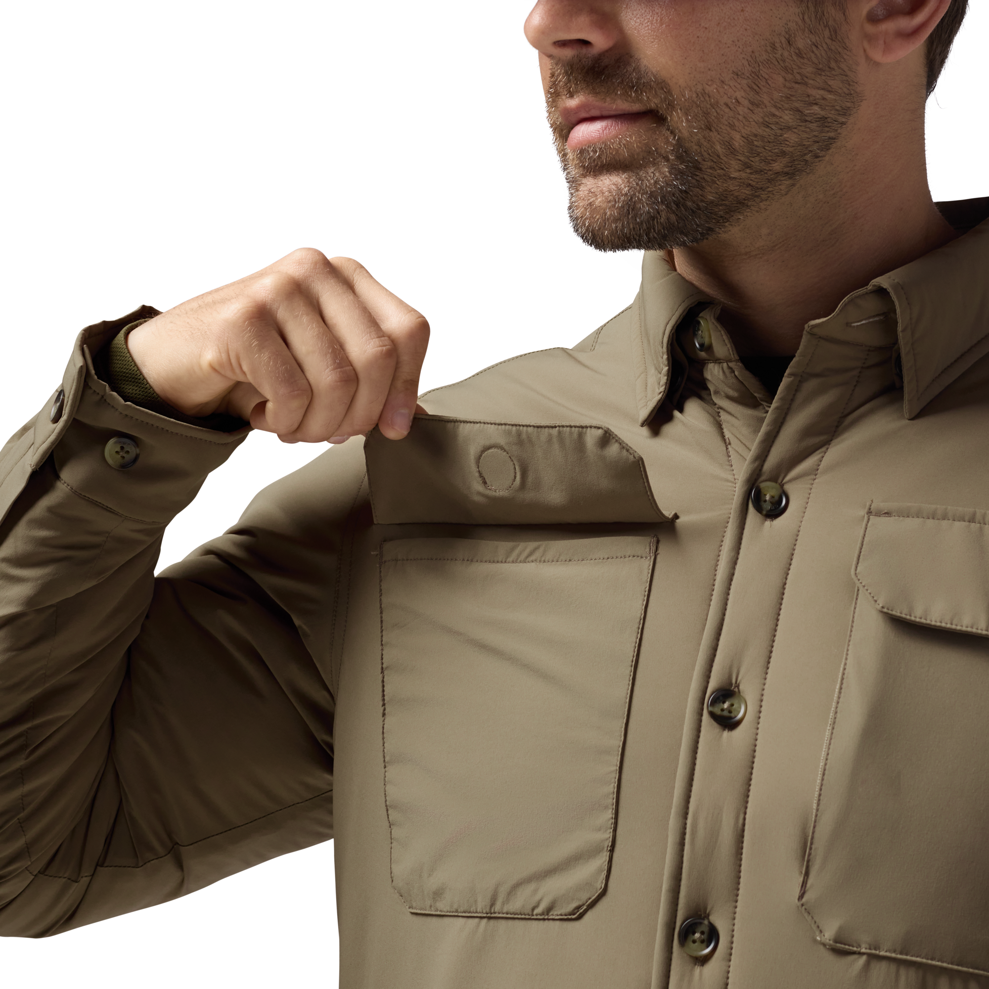 Flyweigh Jac-Shirt in Oak, on model #oak