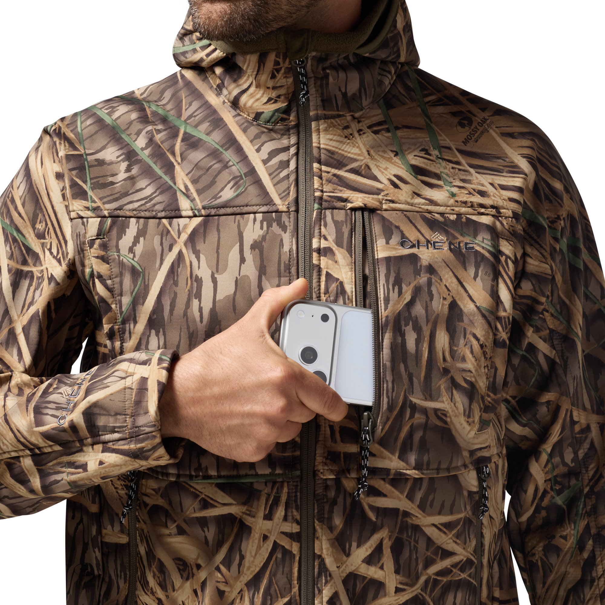Scout Jacket in Mossy Oak Original Shadow Grass, on model #mossy_oak_original_shadow_grass