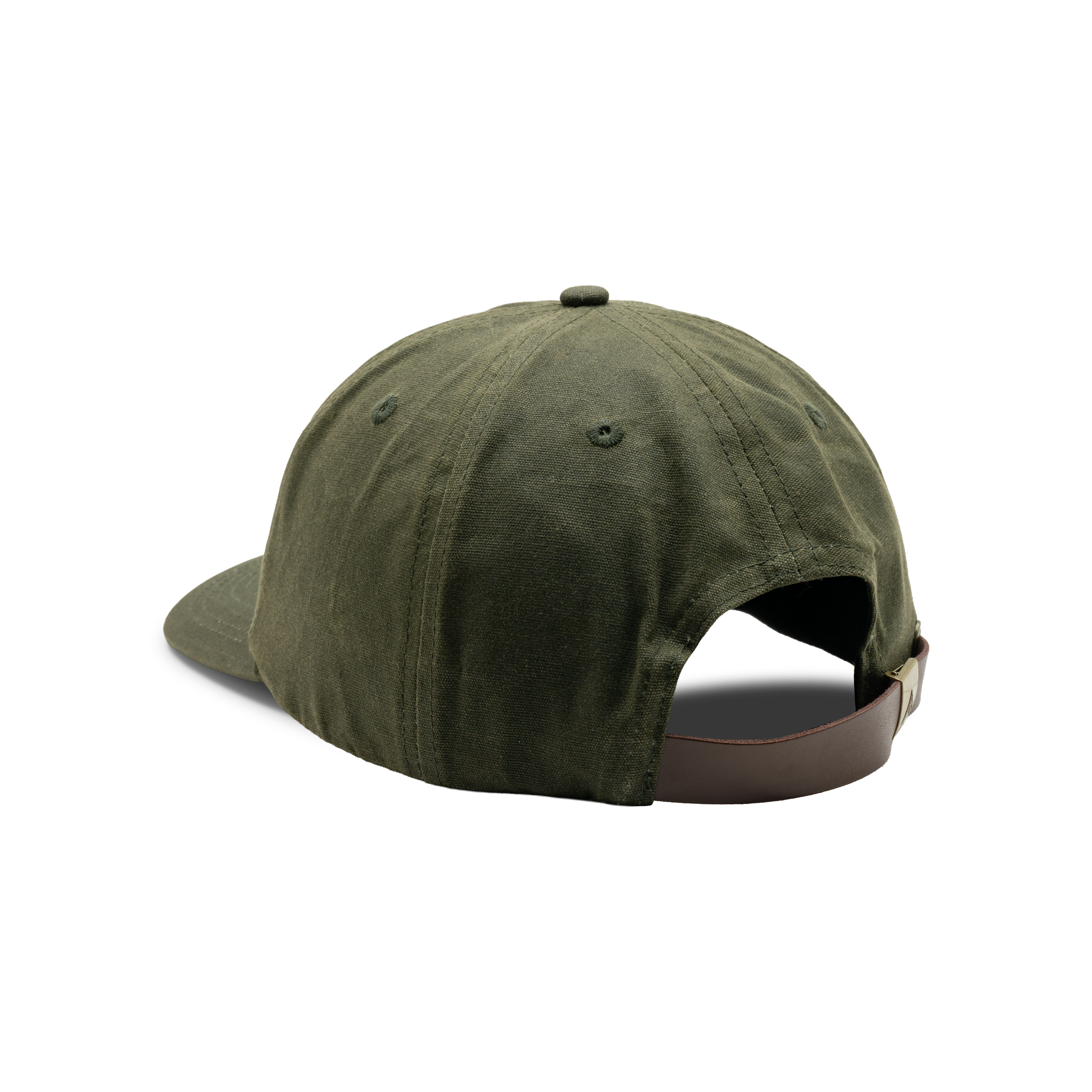 Unstructured 5-Panel Embroidered Waxed Cotton Cap in Dark Olive, back view #dark_olive