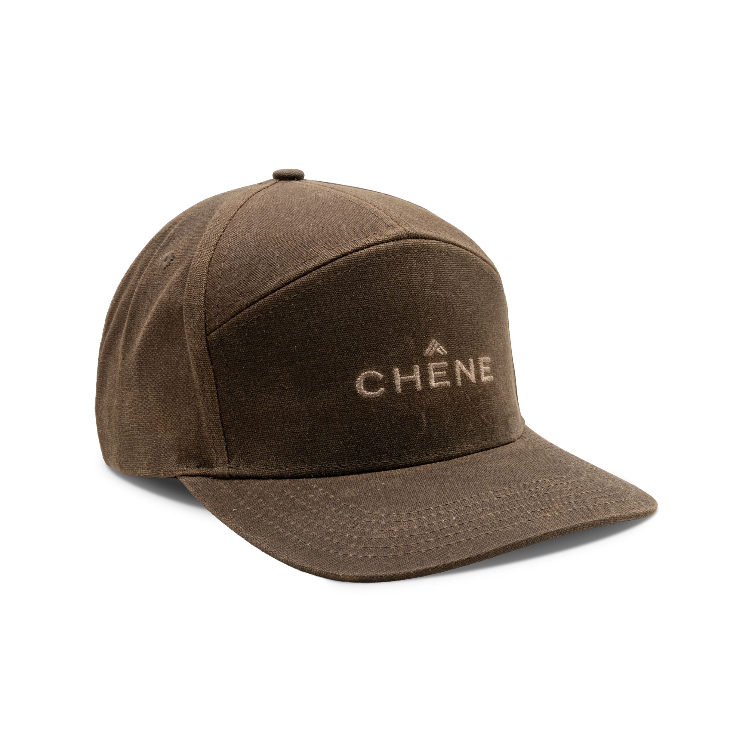 7-Panel Embroidered Waxed Cotton Cap in Buck, front view #buck