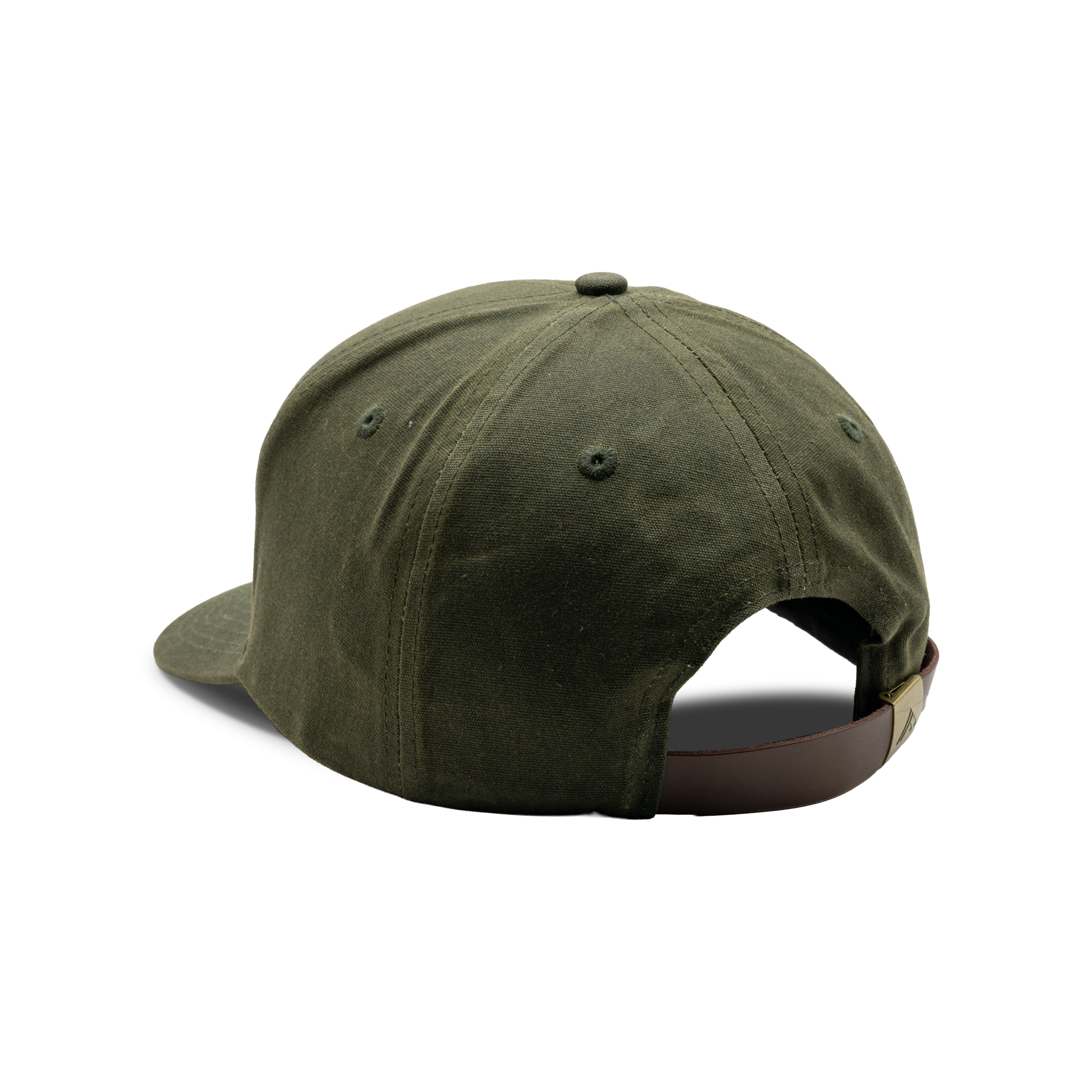 7-Panel Embroidered Waxed Cotton Cap in Dark Olive, back view #dark_olive