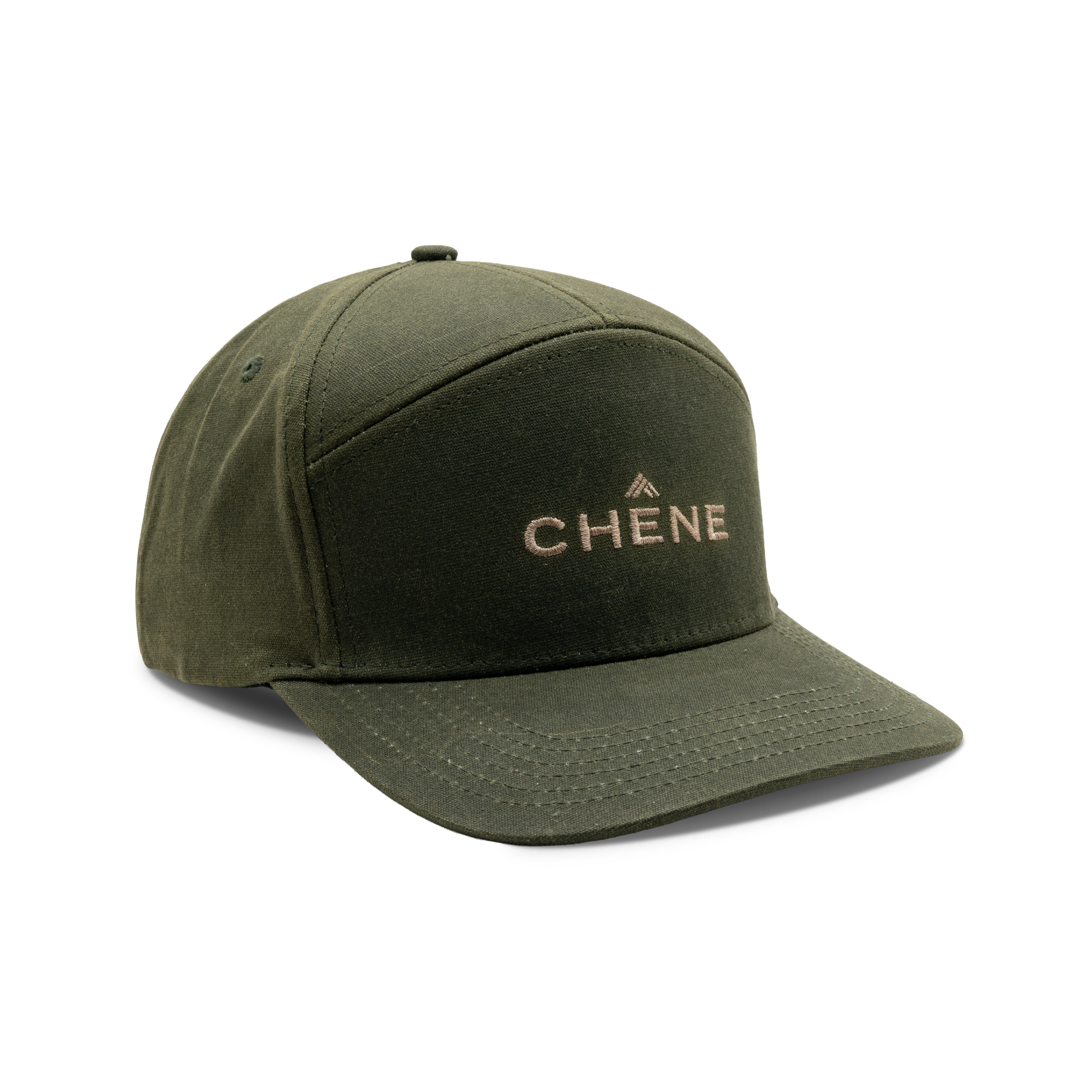 7-Panel Embroidered Waxed Cotton Cap in Dark Olive, front view #dark_olive