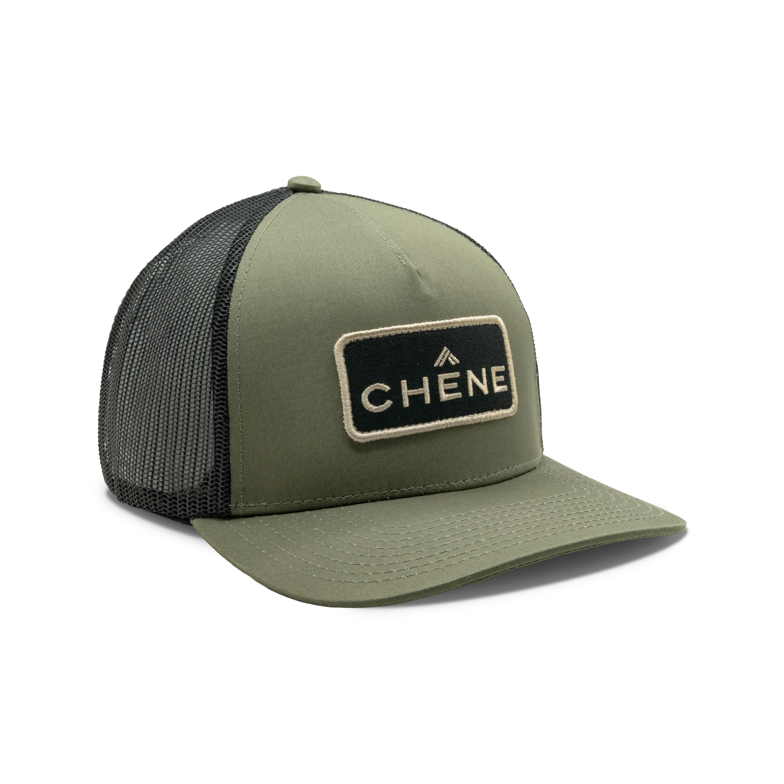 5-Panel Logo Patch Cap in Dark Olive / Black, front view #dark_olive_/_black