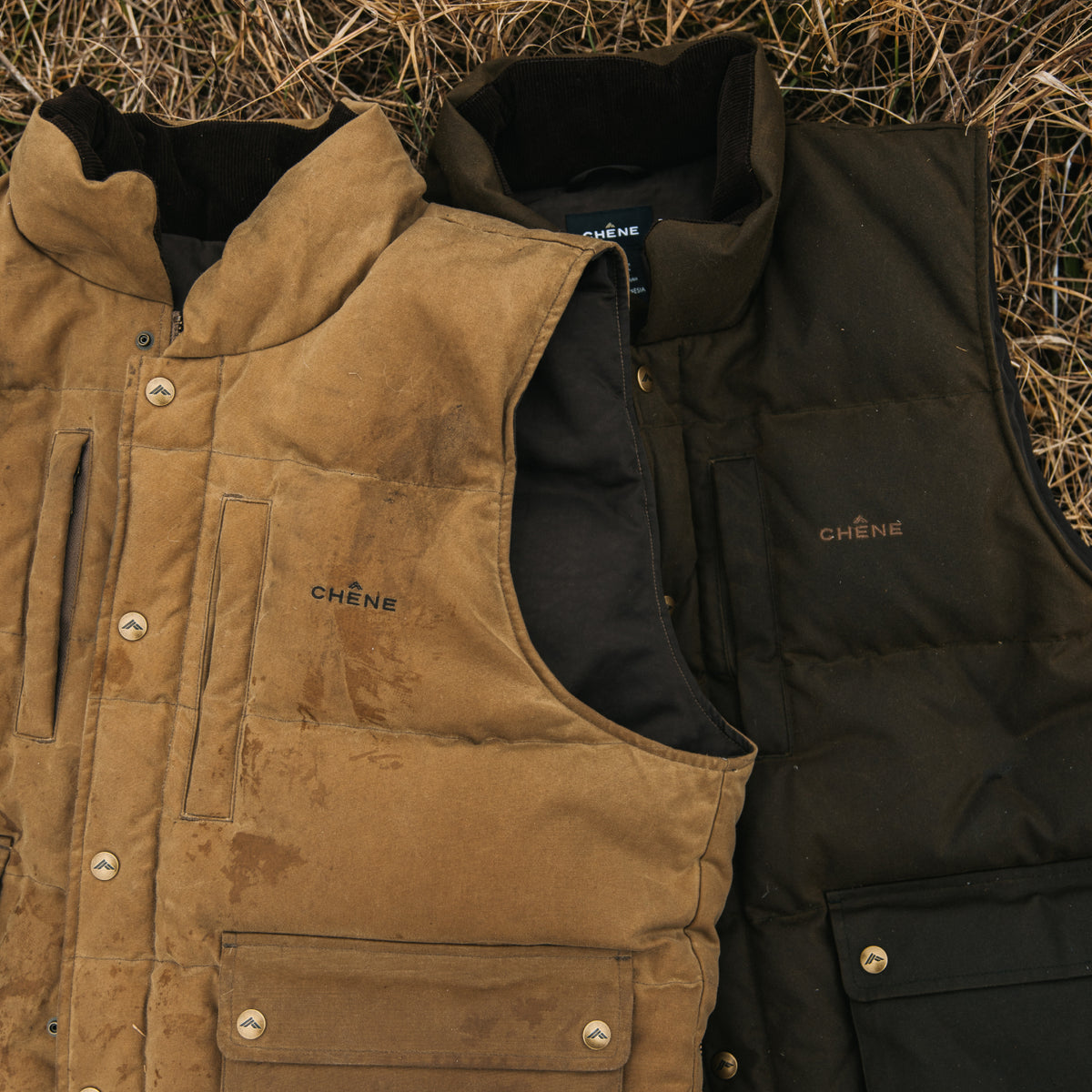 Founders' Reserve waxed down vest, goose down fill detail
